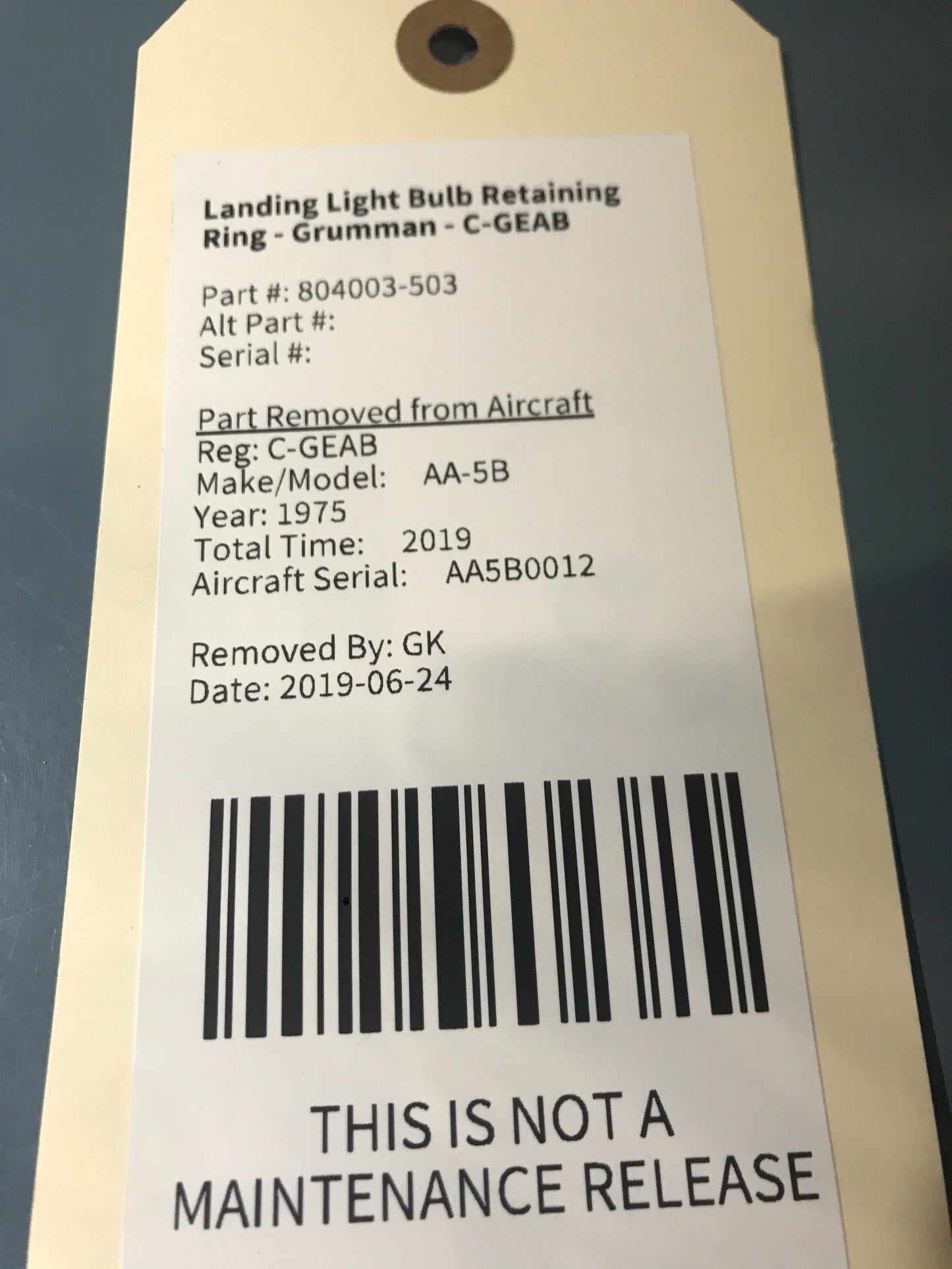 Landing Light Bulb Retaining Ring - Grumman - C-GEAB