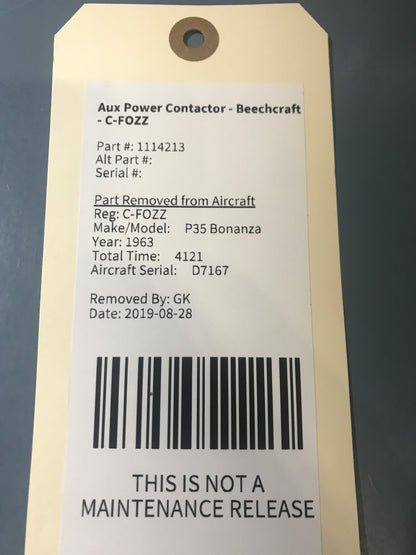 Aux Power Contactor - Beechcraft - C-FOZZ