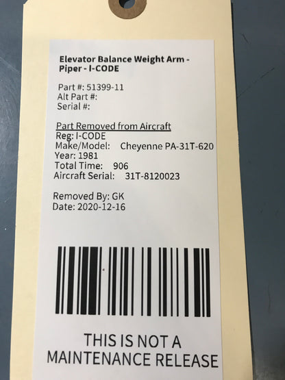 Elevator Balance Weight Arm - Piper - I-CODE