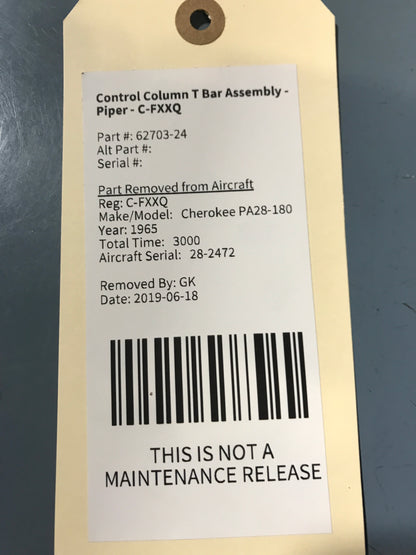 Control Column T Bar Assembly - Piper - C-FXXQ