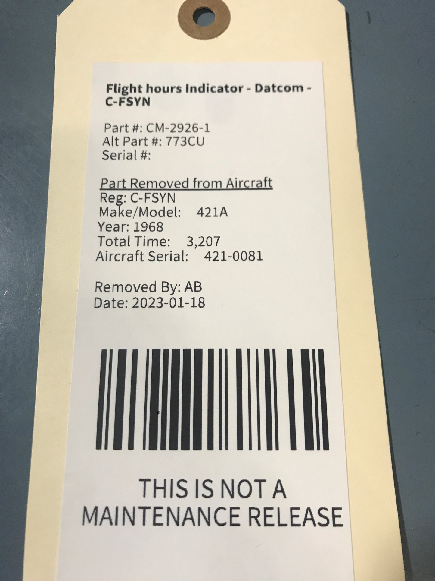 Flight hours Indicator - Datcom - C-FSYN