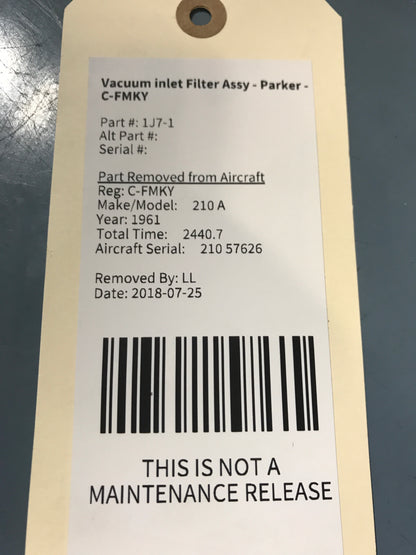 Vacuum inlet Filter Assy - Parker - C-FMKY