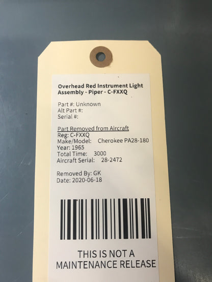 Overhead Red Instrument Light Assembly - Piper - C-FXXQ