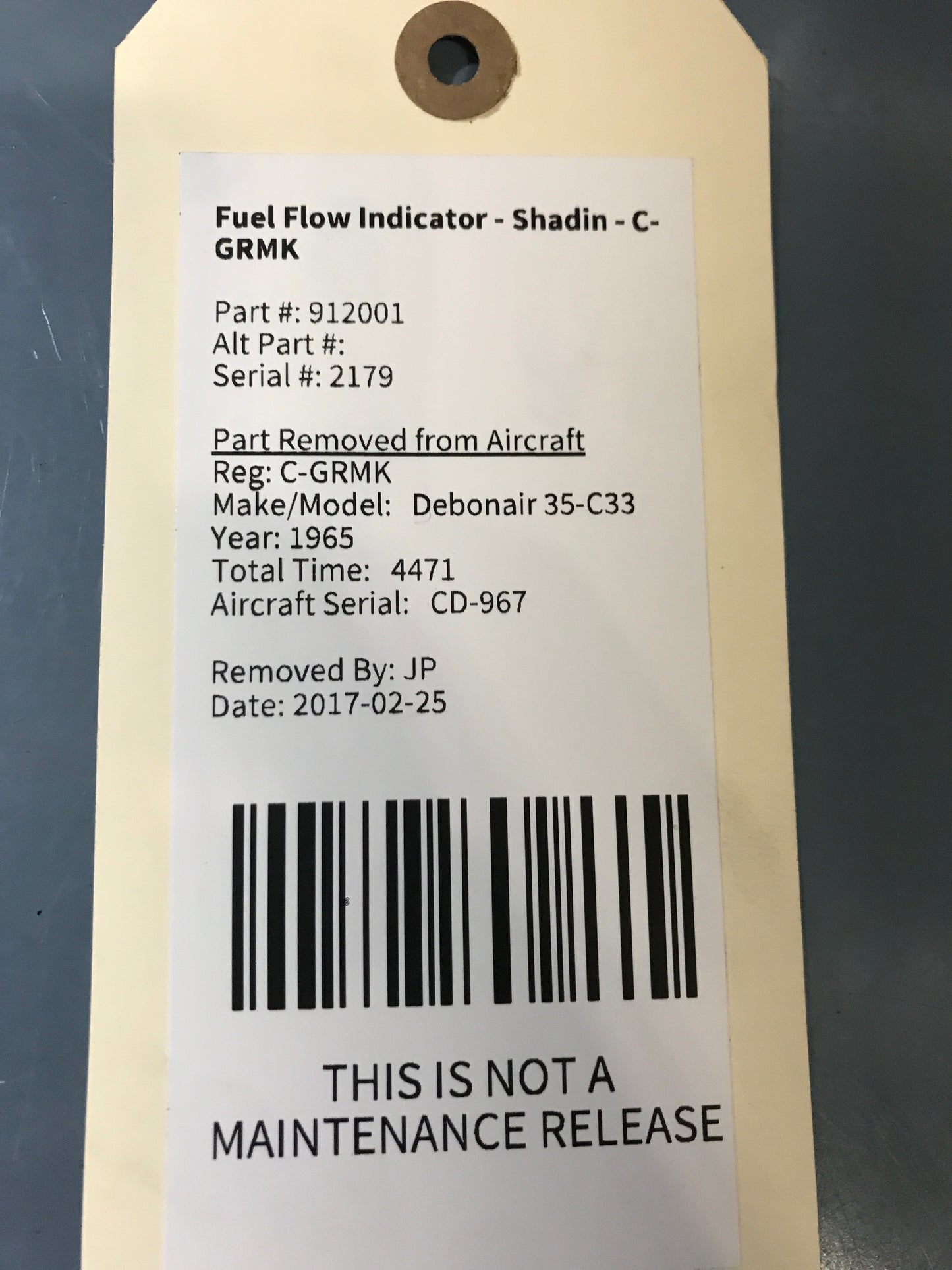 Fuel Flow Indicator - Shadin - C-GRMK