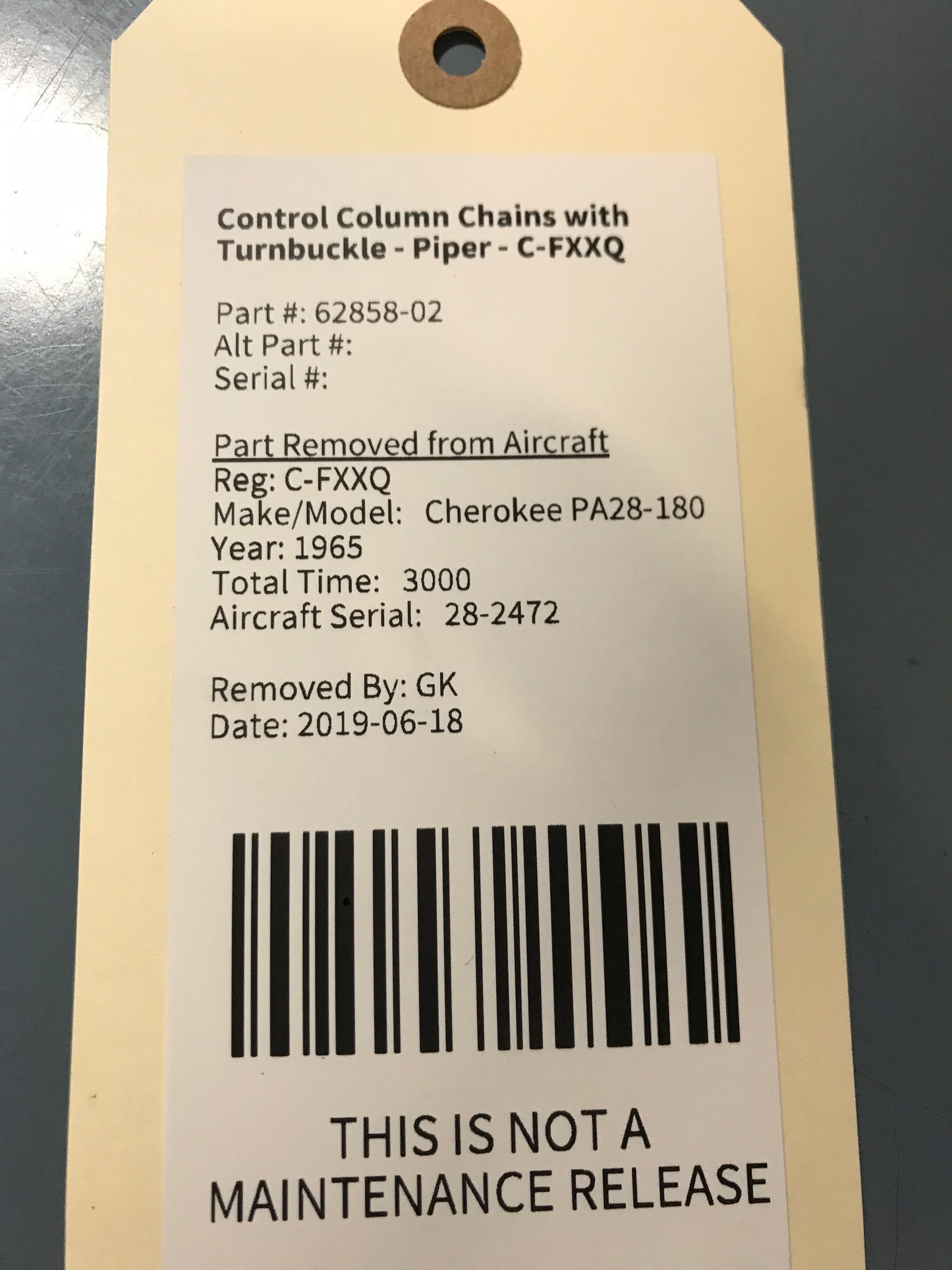 Control Column Chains with Turnbuckle - Piper - C-FXXQ