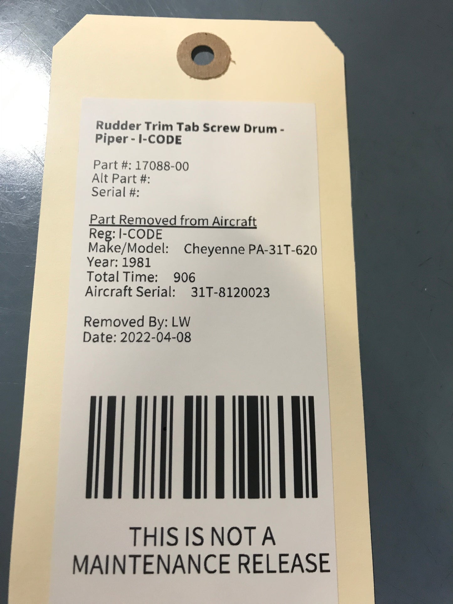 Rudder Trim Tab Screw Drum - Piper - I-CODE