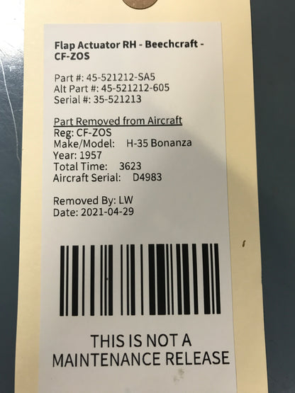 Flap Actuator RH - Beechcraft - CF-ZOS