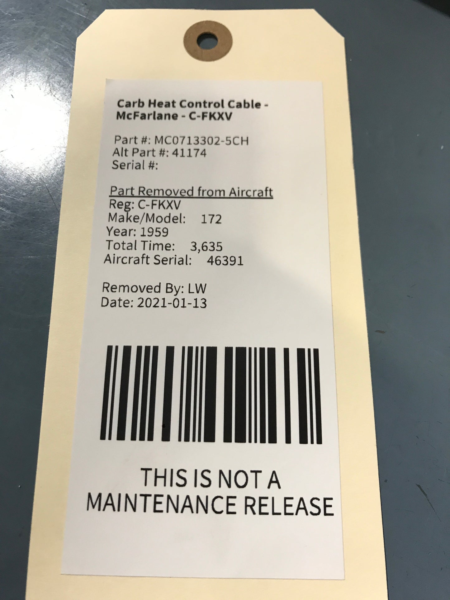 Carb Heat Control Cable - McFarlane - C-FKXV