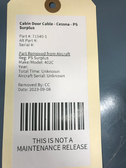 Cabin Door Cable - Cessna - PS Surplus