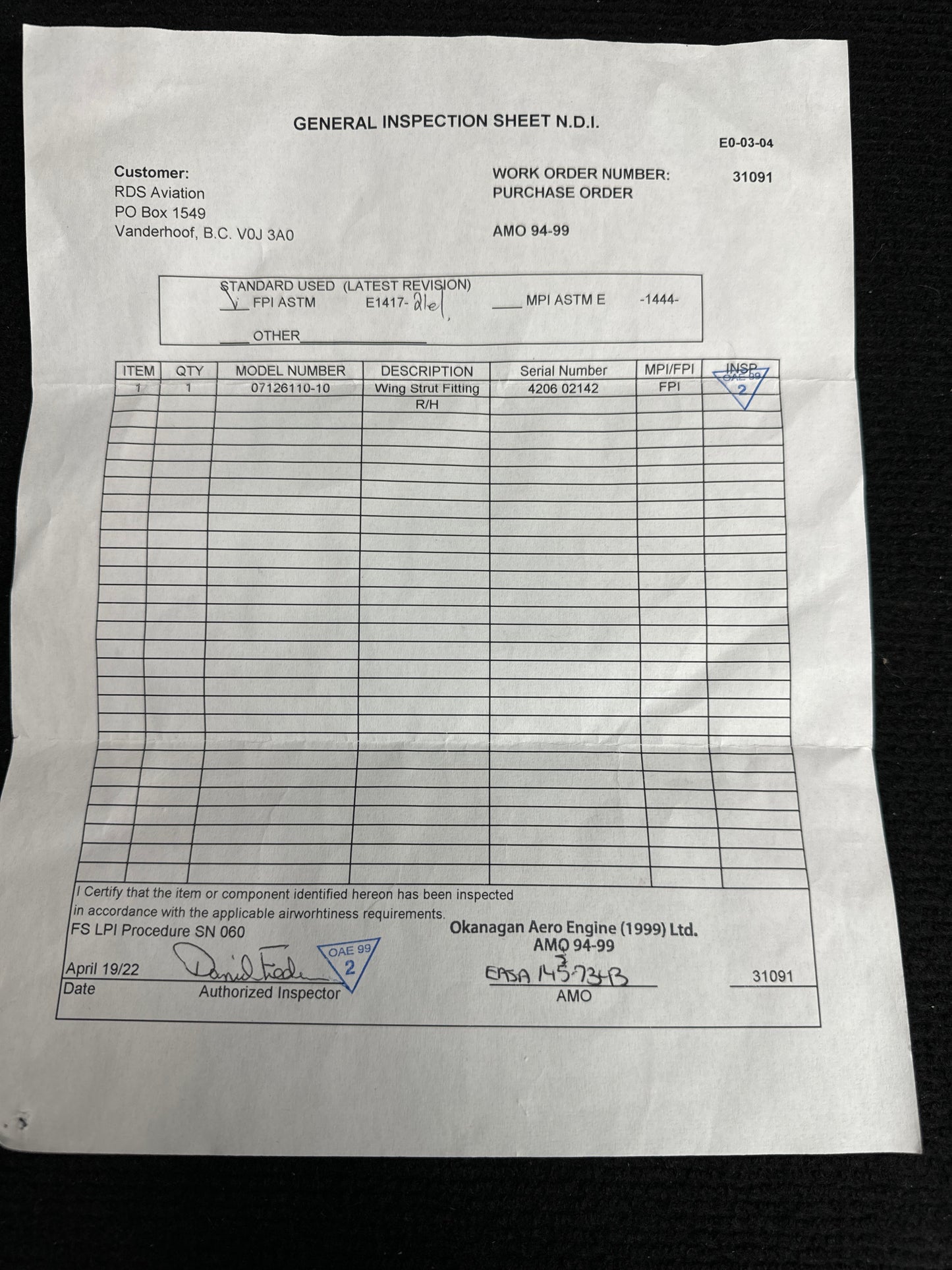 Wing Strut Fitting - RH - Cessna 206 - PK-MCZ