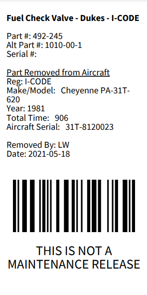 Fuel Check Valve - Dukes - I-CODE - 1 of 2