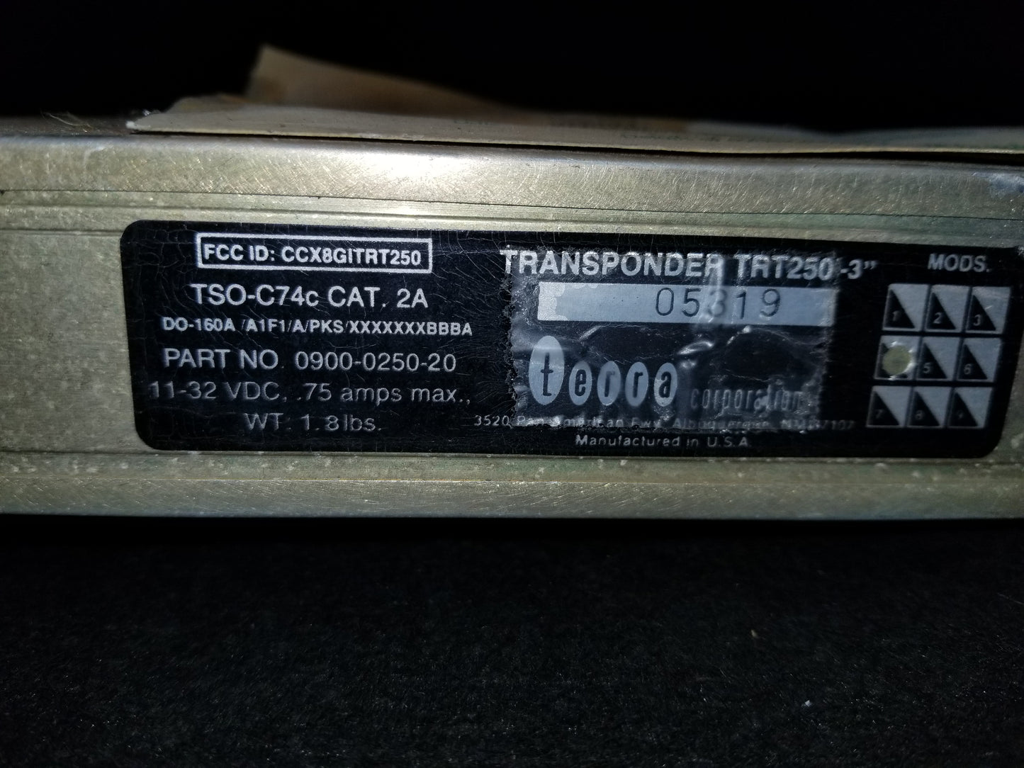 Transponder - Terra Corp - CF-ZOS (#TRT 250)