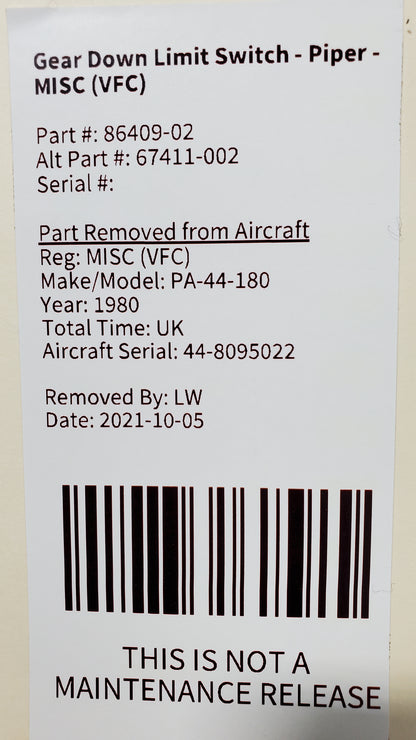 Gear Down Limit Switch - Piper - MISC (VFC)