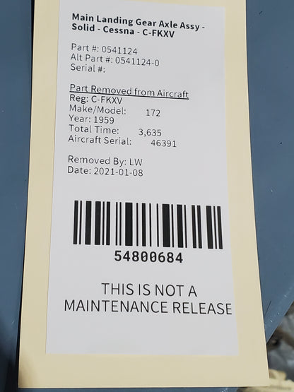 Main Landing Gear Axle Assy - Solid - Cessna - C-FKXV