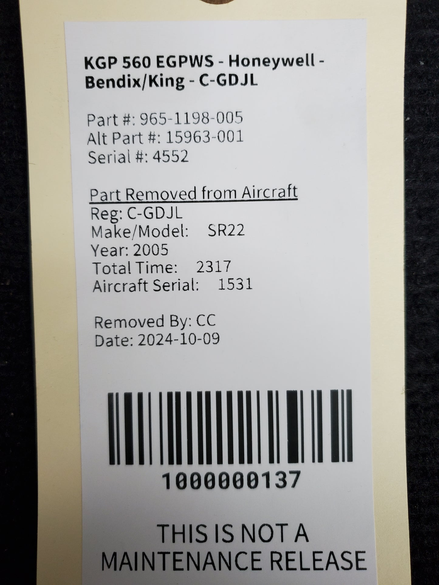 KGP 560 EGPWS - Honeywell - Bendix/King - C-GDJL