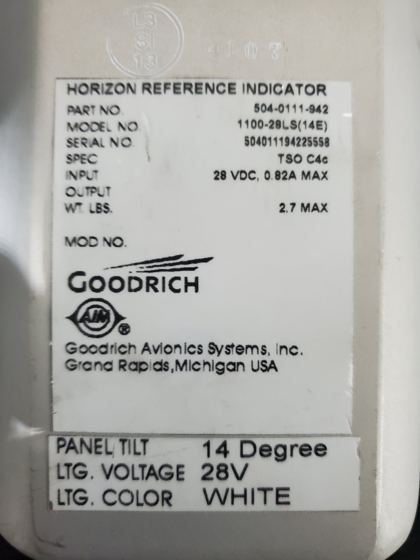 Horizon Reference Indicator - Cirrus - Goodrich - C-GDJL