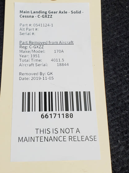 Main Landing Gear Axle - Solid - Cessna - C-GXZZ