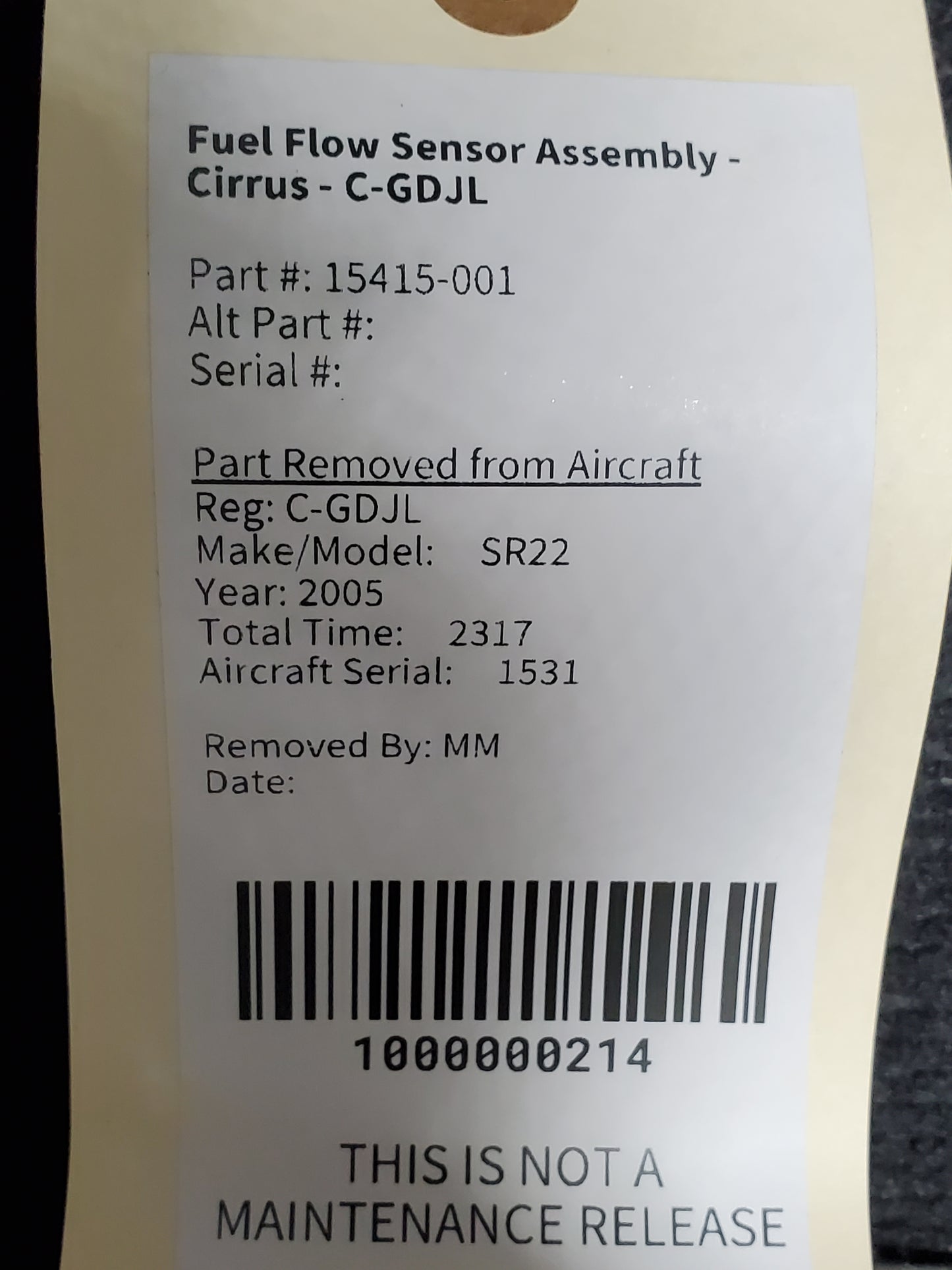 Fuel Flow Sensor Assembly - Cirrus - C-GDJL