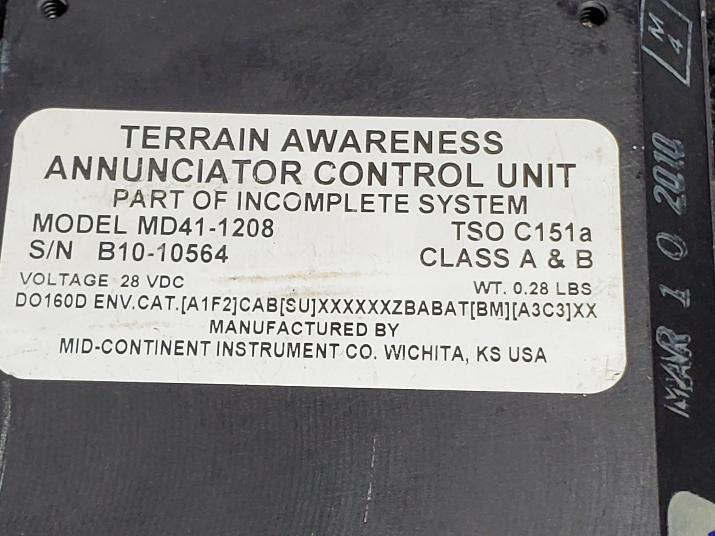 TAWS Annunciator Control Unit - MD41-1208 - Mid-Continent - 5Y-RNA