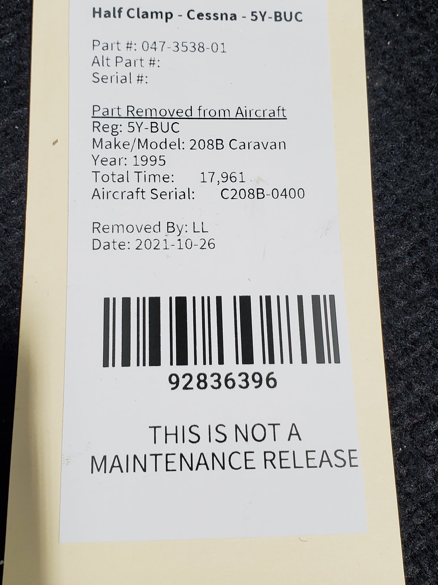 Half Clamp - Cessna - 5Y-BUC