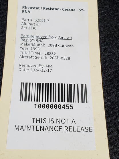 Rheostat / Resistor - Cessna - 5Y-RNA