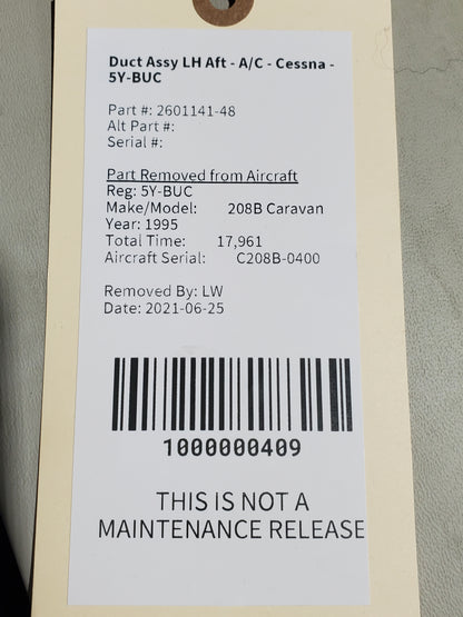 Duct Assy LH Aft - A/C - Cessna - 5Y-BUC